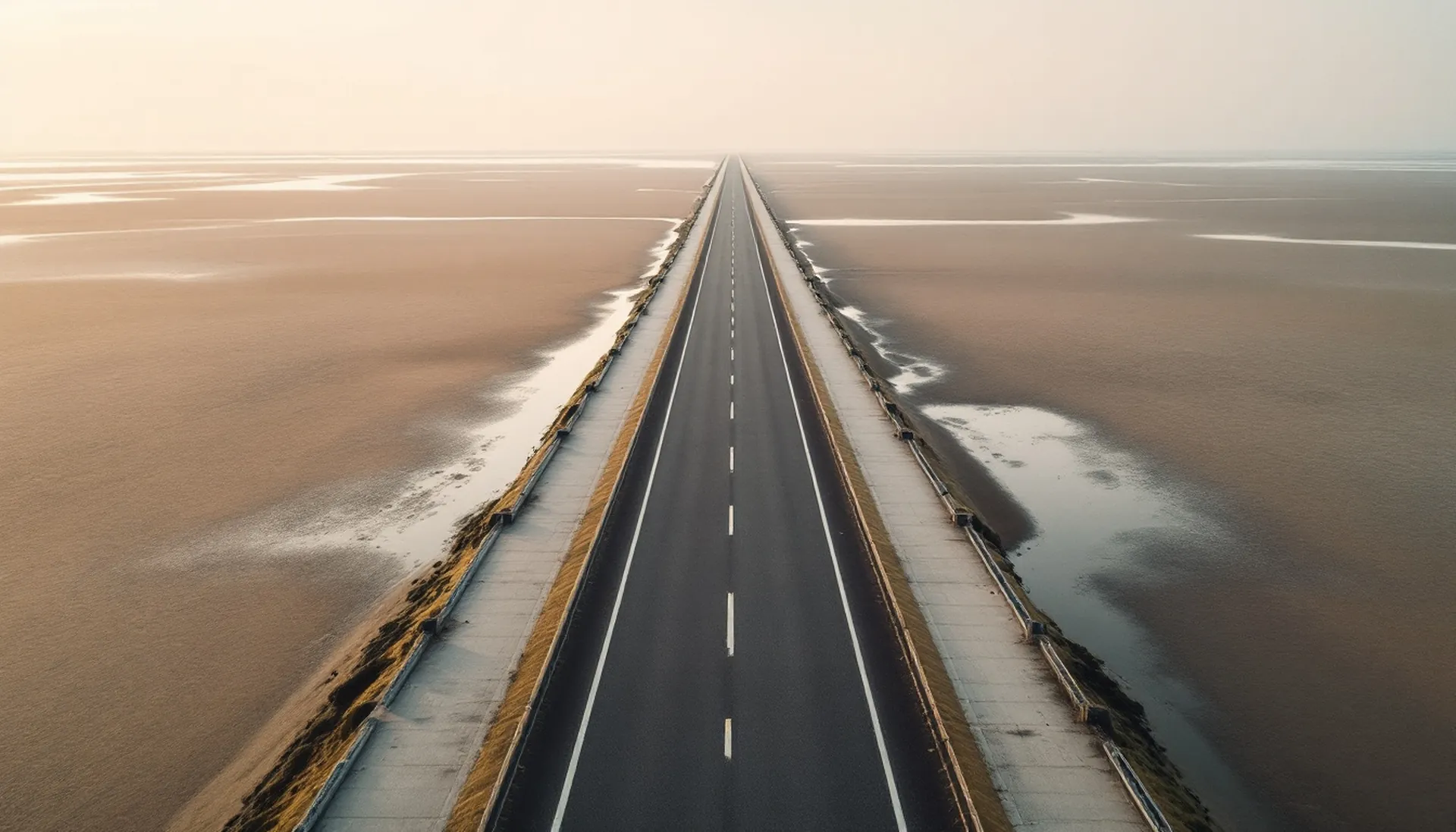 A straight tidal causeway running to the horizon at dawn, FundSpine requests from $100 to $5,000